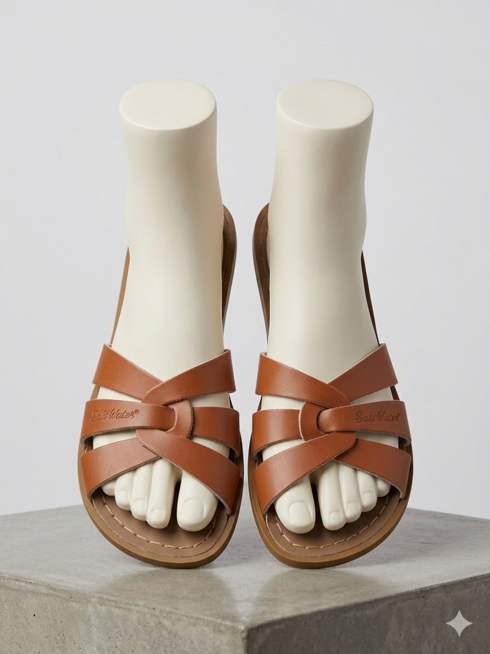 Salt Water Tan Leather Crisscross Slide Sandals - Women